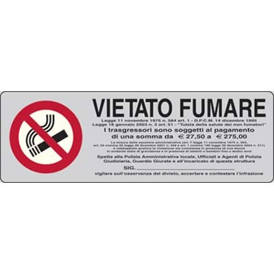 TARGA SEGNALETICA ADESIVA VIETATO FUMARE - VINILE CM 15X5- 10 pezzi