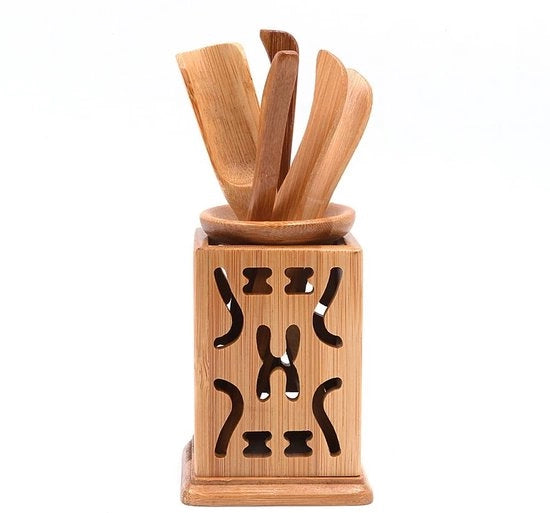 Set di 6 tazze da tè - Bambù naturale - Ideale per la cerimonia del tè - Accessori da tè - Perfetto per gli appassionati di tè - Inclusa la ciotola per il tè