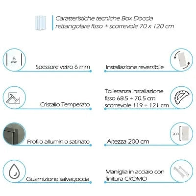 Box doccia angolare 70x120 cm scorrevole in cristallo trasparente Ted