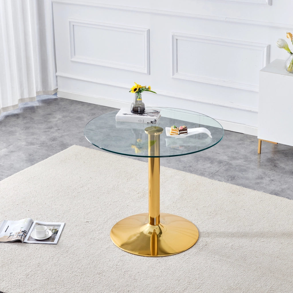 Tavolo da bar rotondo in vetro Ø85 cm con base dorata