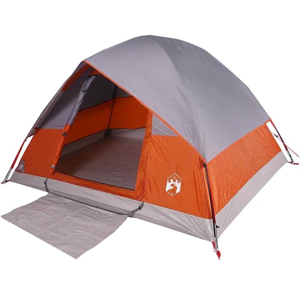 Tenda da Campeggio a Cupola 3 Persone-Tenda per Escursionismo Grigio e Arancione Impermeabile