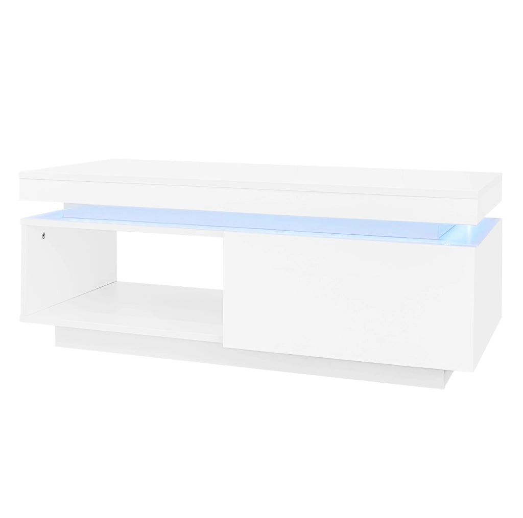 Set soggiorno con mobile TV 181 cm e tavolino da salotto LED bianco lucido HOMVRA