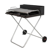 MILLE Barbecue Veneto 75x65 h 90 in lamiera acciaio 2 mm verniciato a forno 200° con griglia cromata canalette portalegna 74x20 cm ruote e gambe richiudibili colore Nero