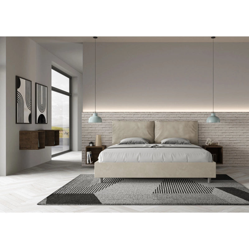 Letto imbottito Matrimoniale 190x210 cm Large - Contenitore,Microfibra,Sabbia