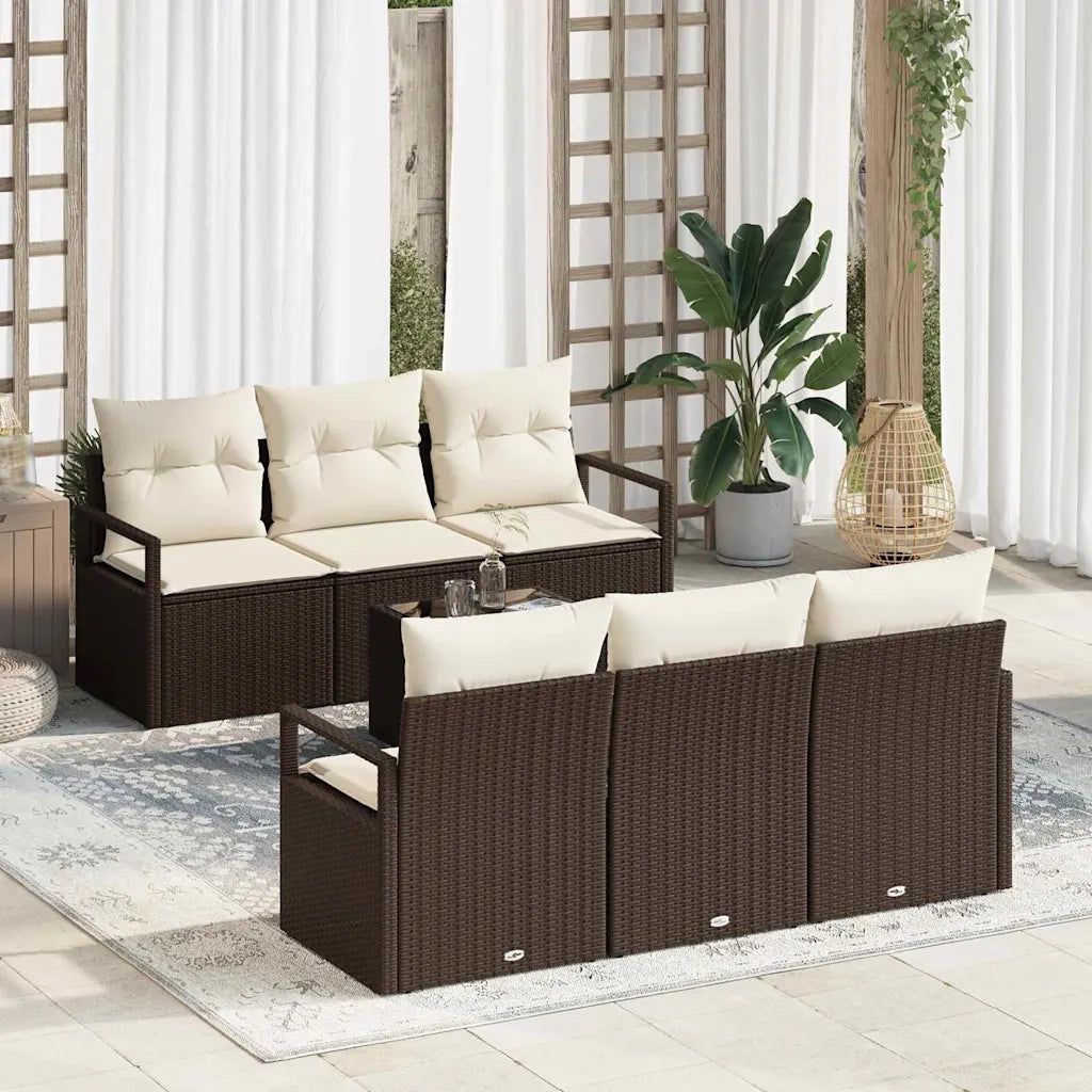 Set Divano da Giardino 7 pcs Marrone e Crema polyrattan