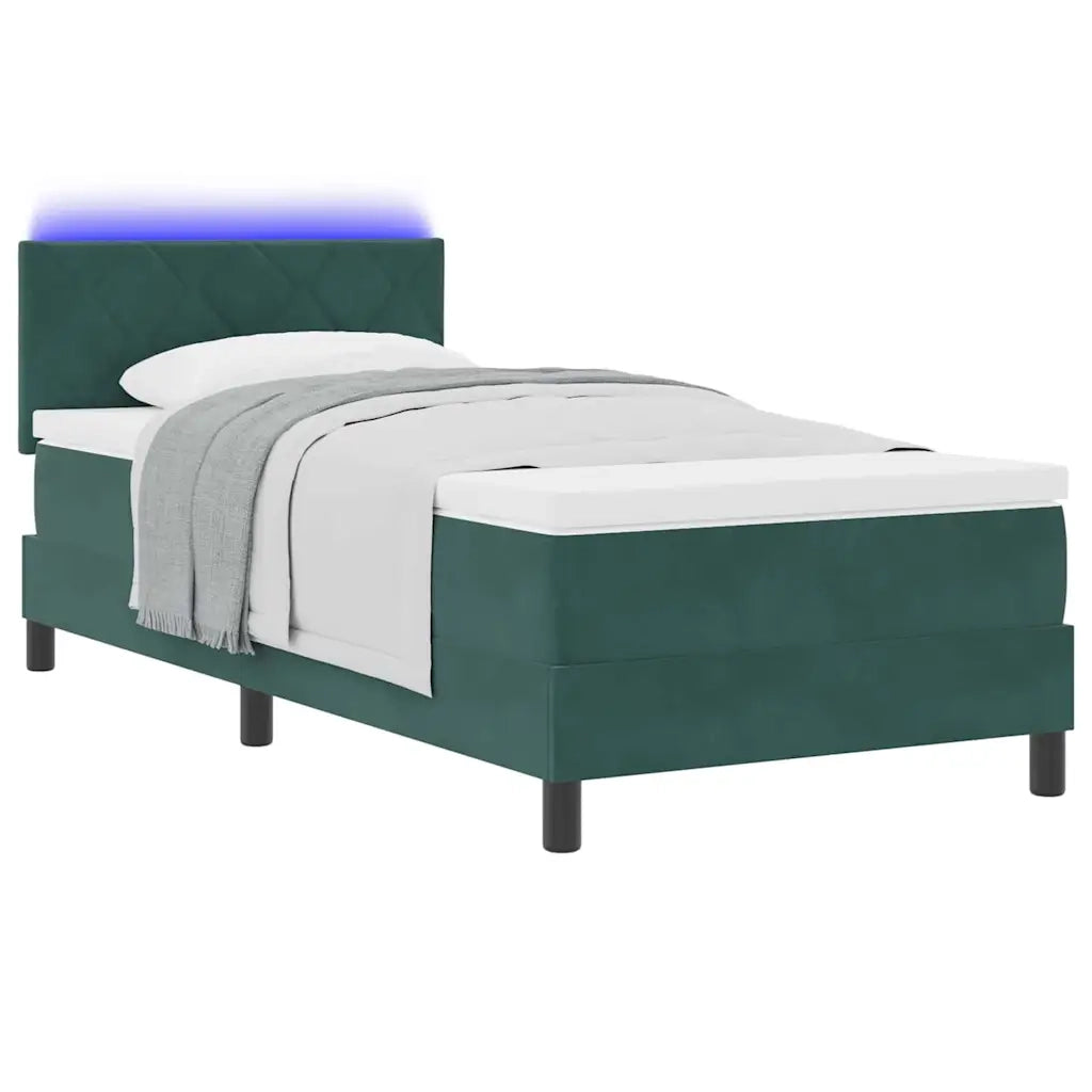 Letto a Sorgente LED con led Verde Scuro 90 x 200 cm Velluto