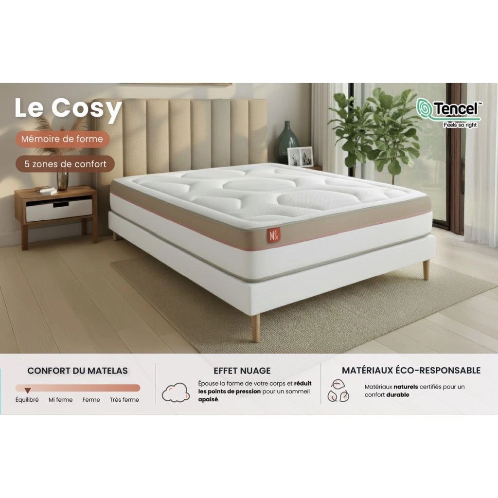 Pacchetto letto completo - Materasso 140x190cm + Box spring con doghe (kit) + 2 cuscini + Piumino - Le Cosy