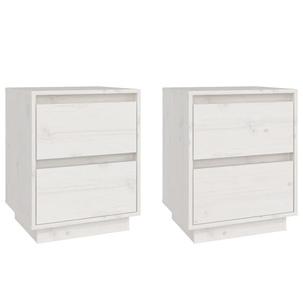 Comodini 2 pz Bianchi 40x35x50 cm in Legno Massello di Pino 813318