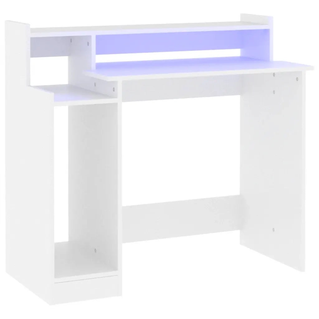 Scrivania con Luci LED-Scrivanie per ufficio e studio Bianca 97x45x90 cm in Legno Multistrato