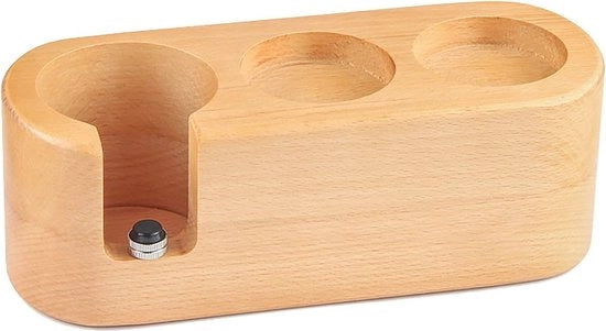 Stazione di tampaggio per espresso in legno con 3 fori - Sostegno per tampografo con fondo antiscivente