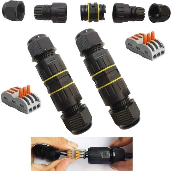 Cassetta di connessione acquiproteggiata per cavi - IP 68 - 2 pezzi neri - diametro 5-10 mm - cassetta di connessione con viti di fissaggio.