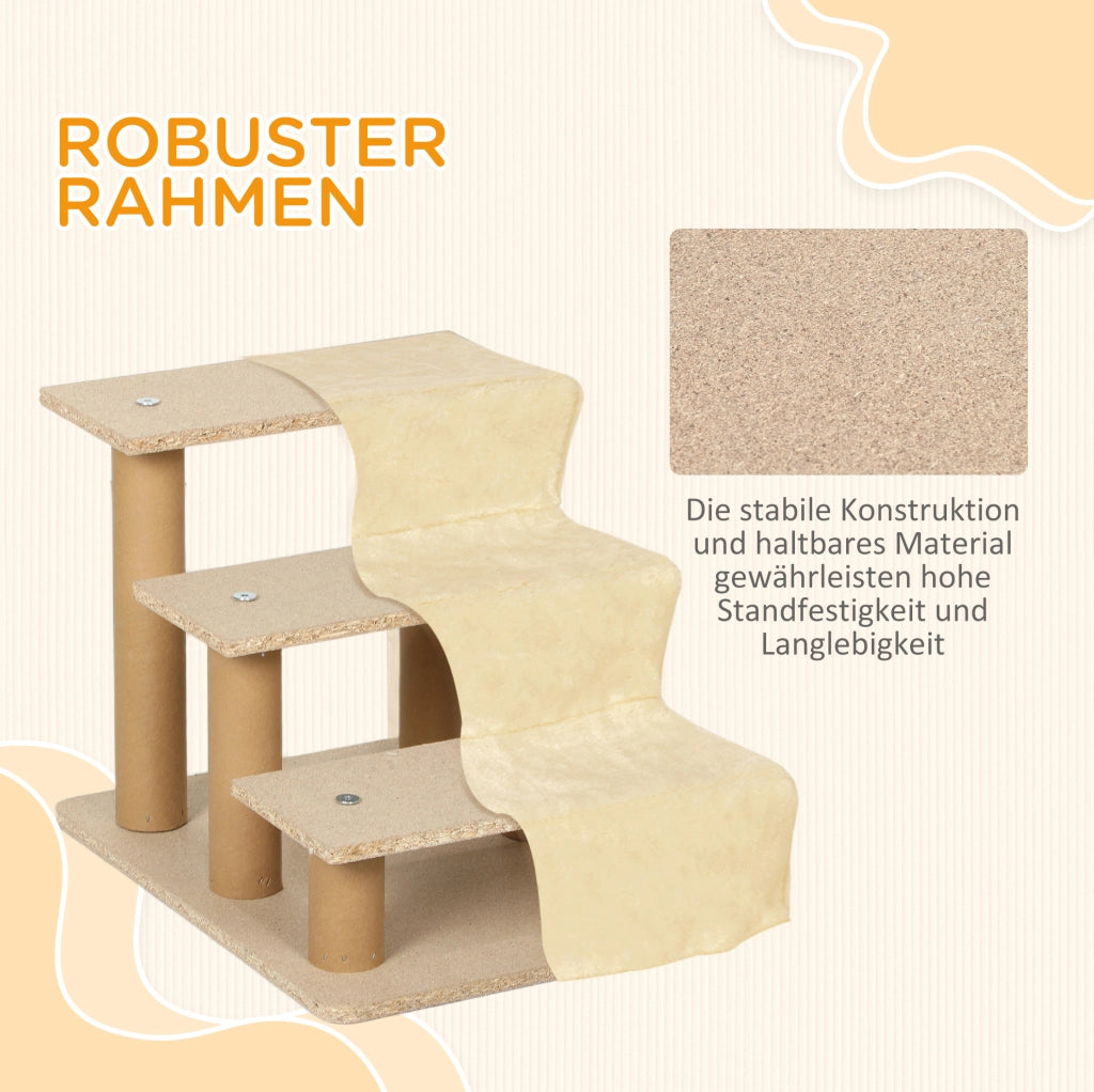 Scaletta per animali 46x35x35 cm beige， 3 gradini in tessuto peluche per letto e divano