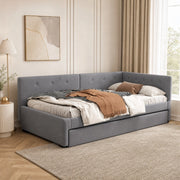 Letto con letto estraibile 90 × 200 cm con rete a doghe; testiera; rivestimento in velluto e MDF grigio