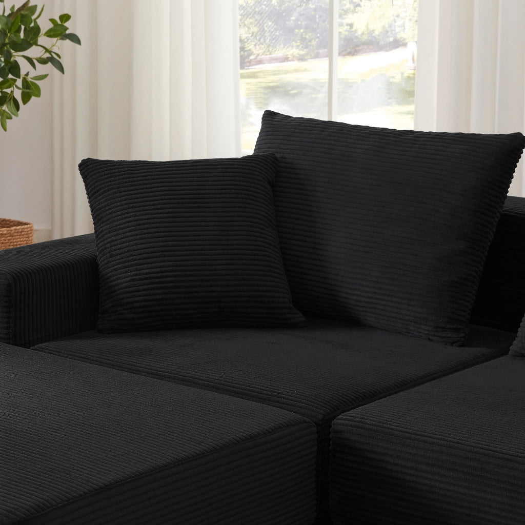 DIVANO modulare 2 posti nero in cord con base antiscivolo