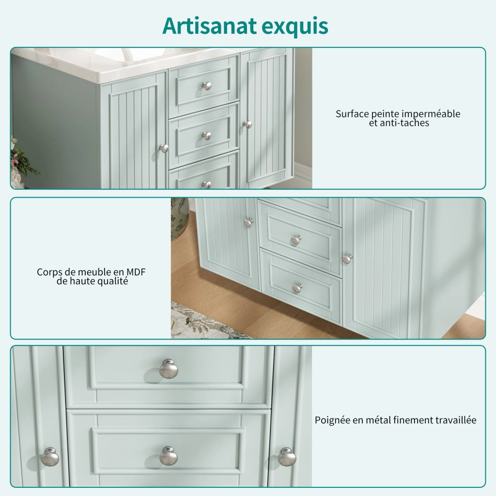 Mobiletto con lavabo sospeso in MDF verde con lavabo in ceramica e vano laterale 78.5 × 46 × 46.8 cm