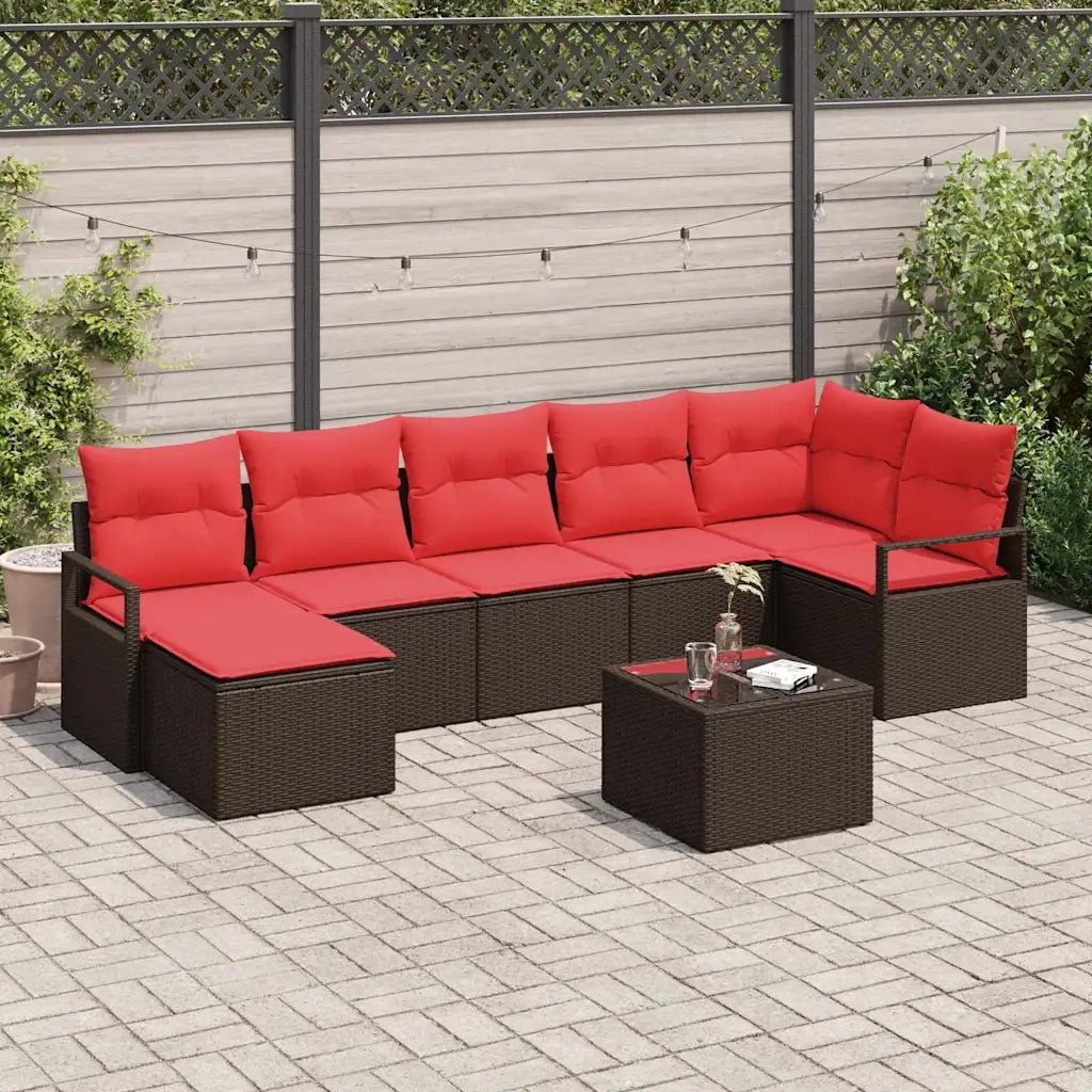 Set di divani con cuscino 8 pcs Marrone e Rosso polyrattan 3355153