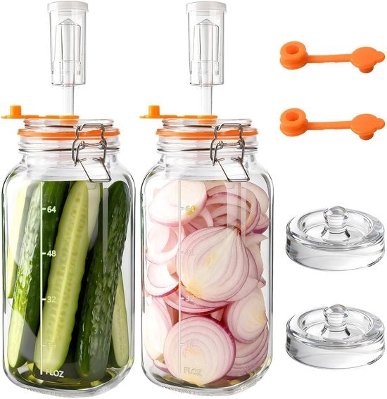 Set di fermentazione 2 l - Kit di avvio - Valvola di lievitazione - Peso in vetro - Vetro BPA-free - Set da 2 - Vaschetta di fermentazione