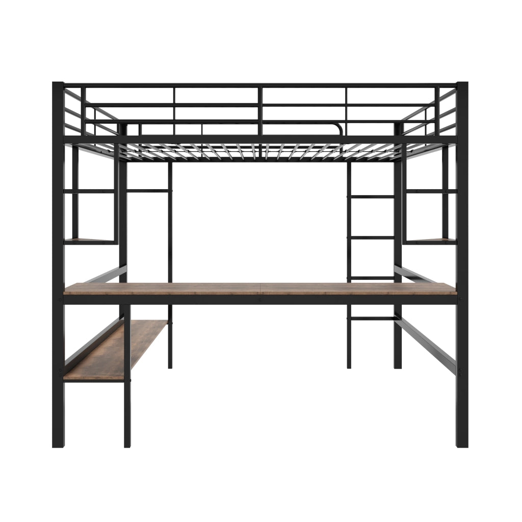 Hochbett 140x200 cm in metallo nero con scrivania, libreria e scaletta, senza materasso