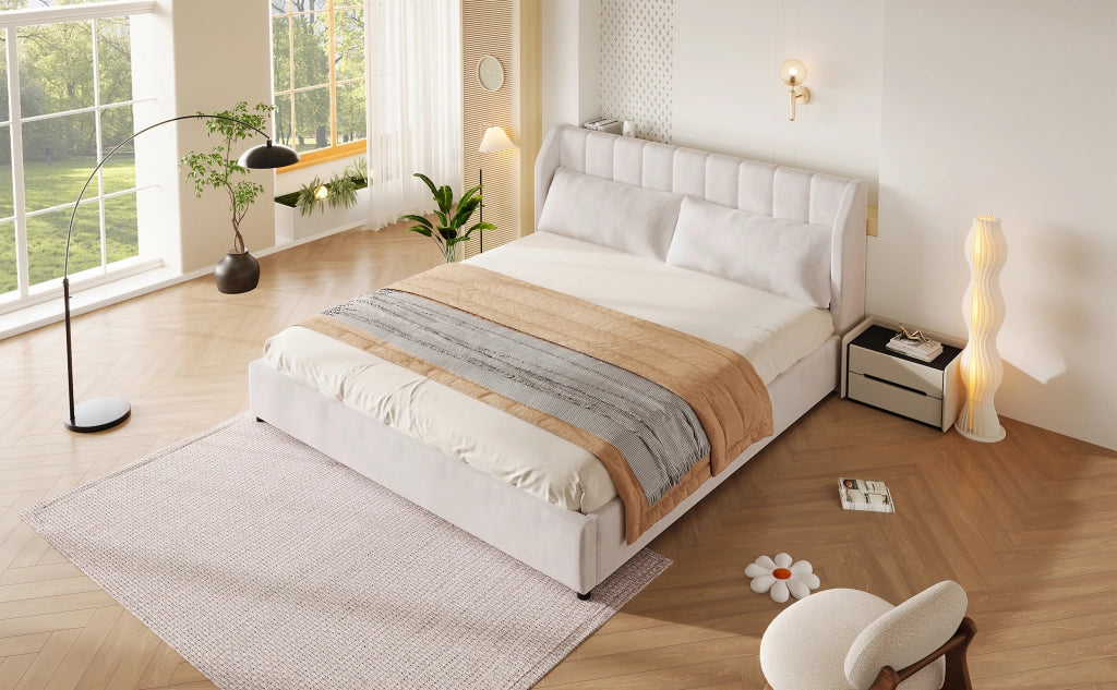 letto imbottito flanella beige 180 x 200 cm