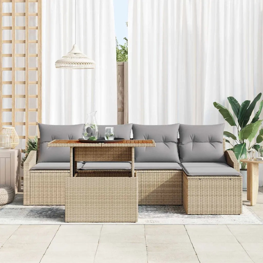 Set Divano da Giardino 6 pcs Beige Poly Rattan