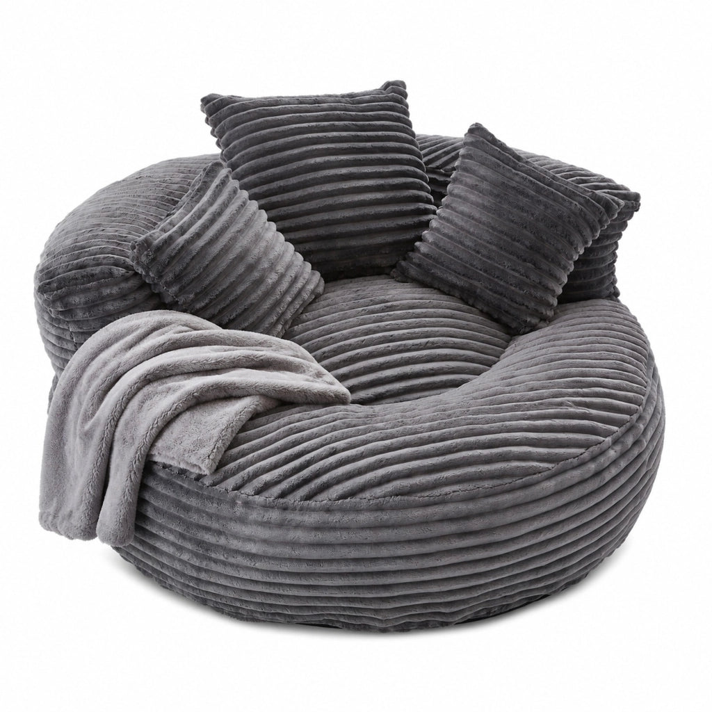 Poltrona sacco oversize in velluto a coste grigio scuro con schienale alto HOMVRA