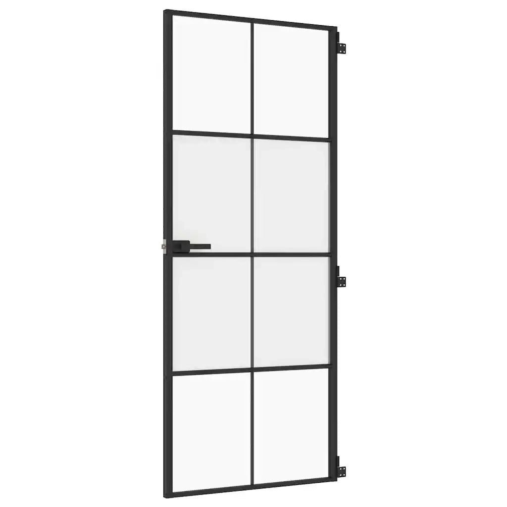 Porta Interni Sottile Nera 83x201,5cm Vetro Temperato Alluminio 155126