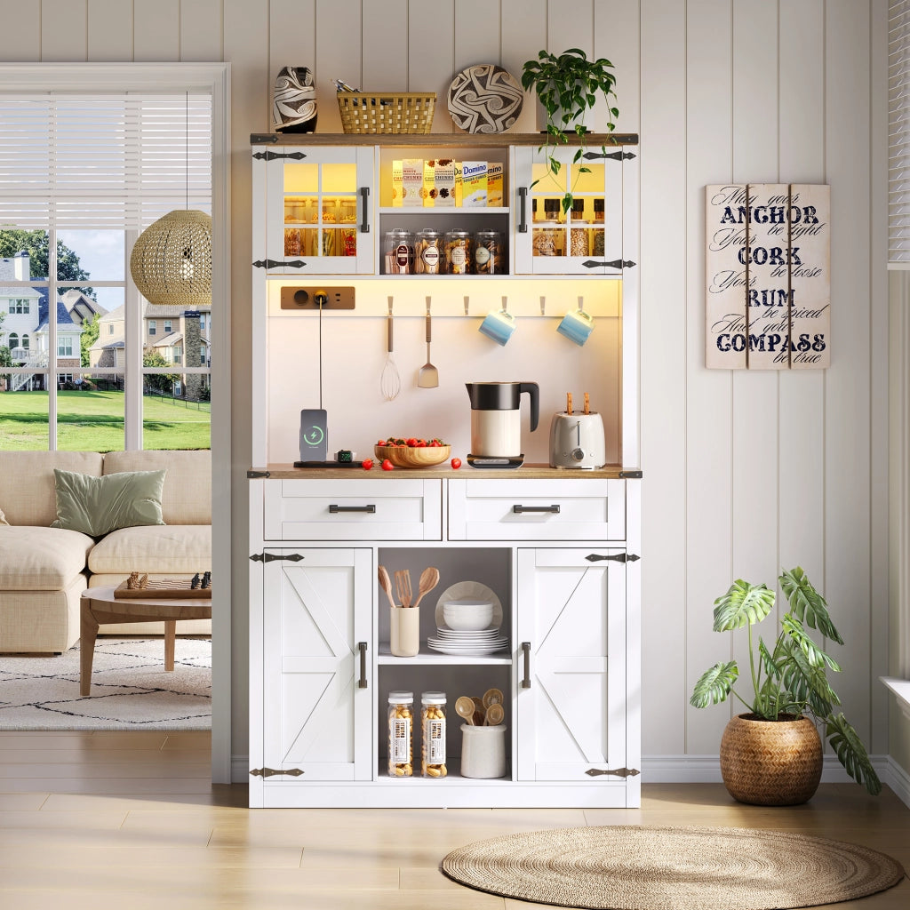 BARSCHRANK con LED regolabili e prese, 3 colli, MDF marrone e bianco