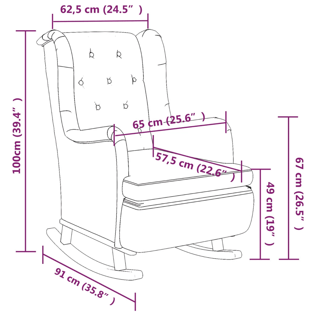 Poltrona Gambe a Dondolo | Sedia Relax Legno di Gomma Verde Scuro in Tessuto