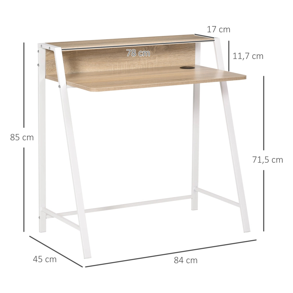Scrivania dritta con passacavi e ripiano in MDF; struttura in metallo bianca; per studio 84 × 45 × 85 cm