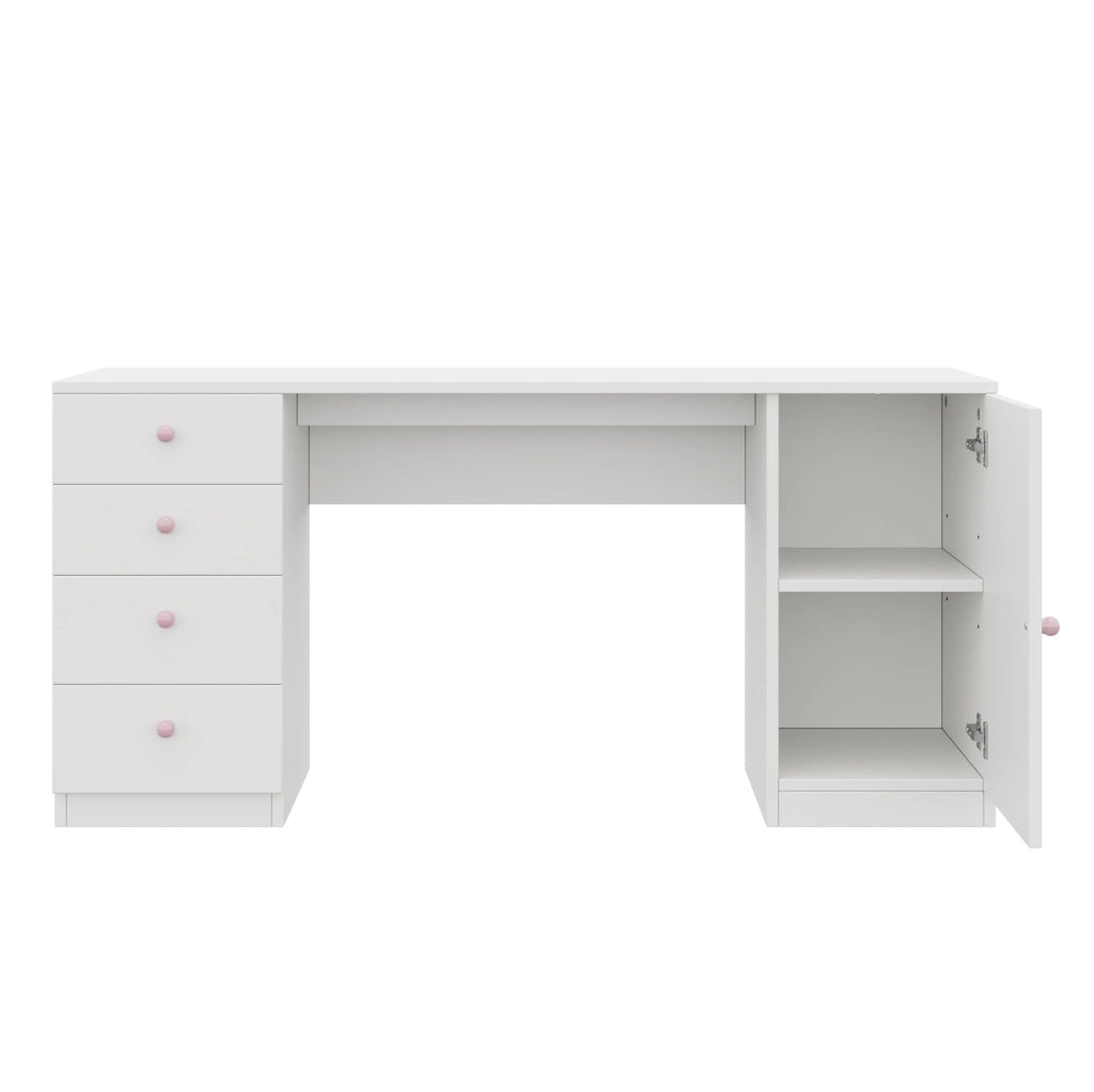 Scrivania per bambini 155x45x75 cm in MDF bianco, 4 cassetti e vano