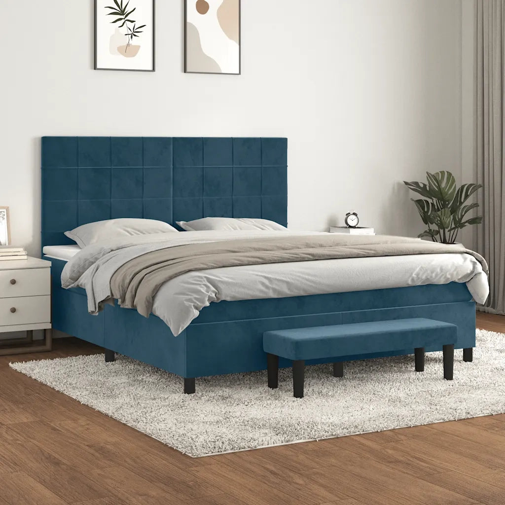 Giroletto a Molle con Materasso Blu Scuro 180x200 cm in Velluto 3137861