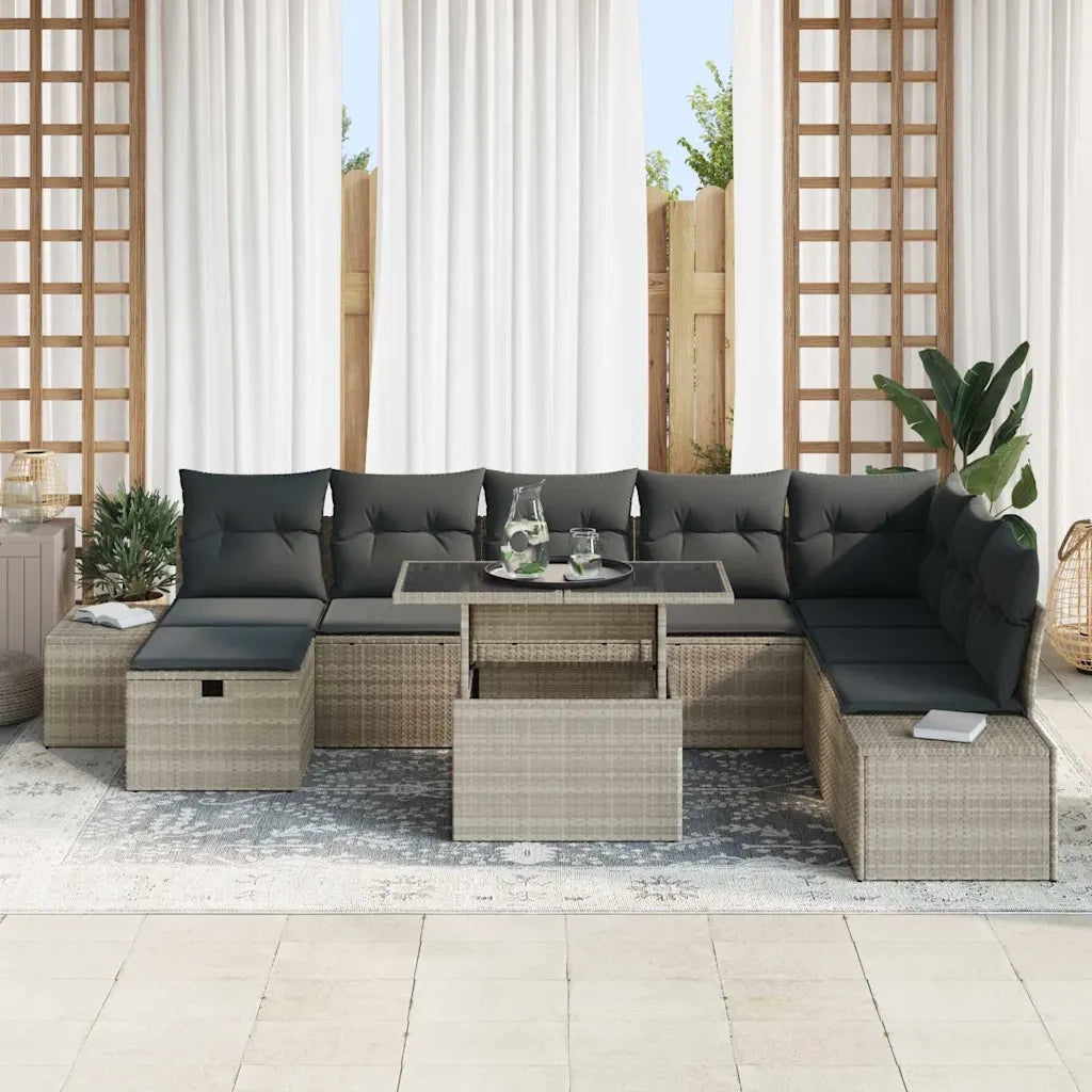Set Divano da Giardino 9 pcs Grigio chiaro polyrattan