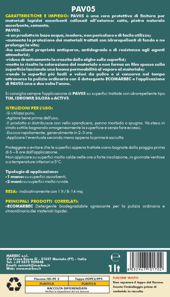 Cera pavimento esterno PAV05   1LTx6Pz