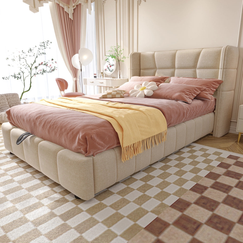 letto imbottito tessuto beige 90 x 200 cm