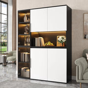Mobile alto moderno bianco e nero con LED e elementi in vetro