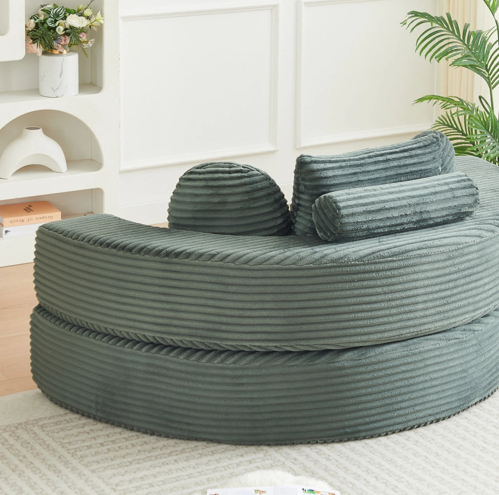 Divano-letto 4-in-1 in schiuma con rivestimento in velluto a coste, versatile per spazi compatti, trasforma in divano semicircolare o lettino rotondo