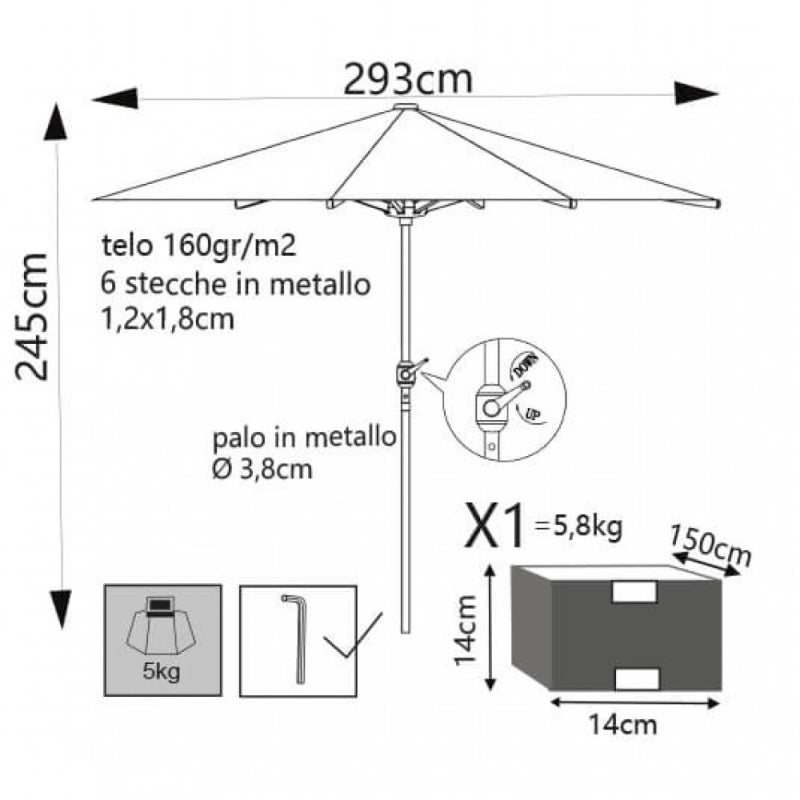 OMBRELLONE POLY ECO Ø 3 TELO GRIGIO