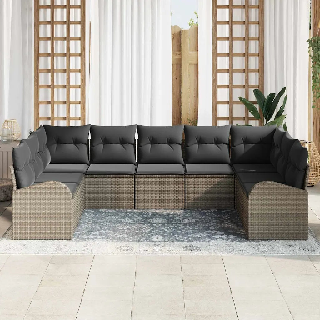 Set Divano da Giardino con cuscino 9 pcs Grigio polyrattan