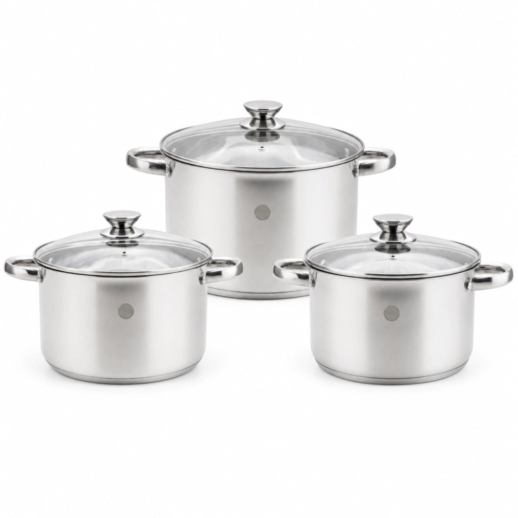 Set 6 Pezzi Casseruole con Coperchio 16 18 20 cm - Linea Divinox - Acciaio Inox 18/10 AISI 304 Triplo Fondo - Induzione e Forno - GMD Italy