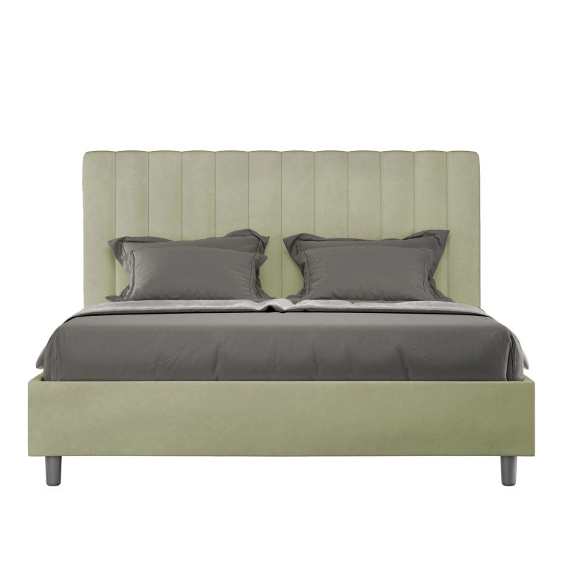 Letto imbottito Piazza e mezzo 130x210 cm Agueda - Contenitore,Microfibra,Tè verde