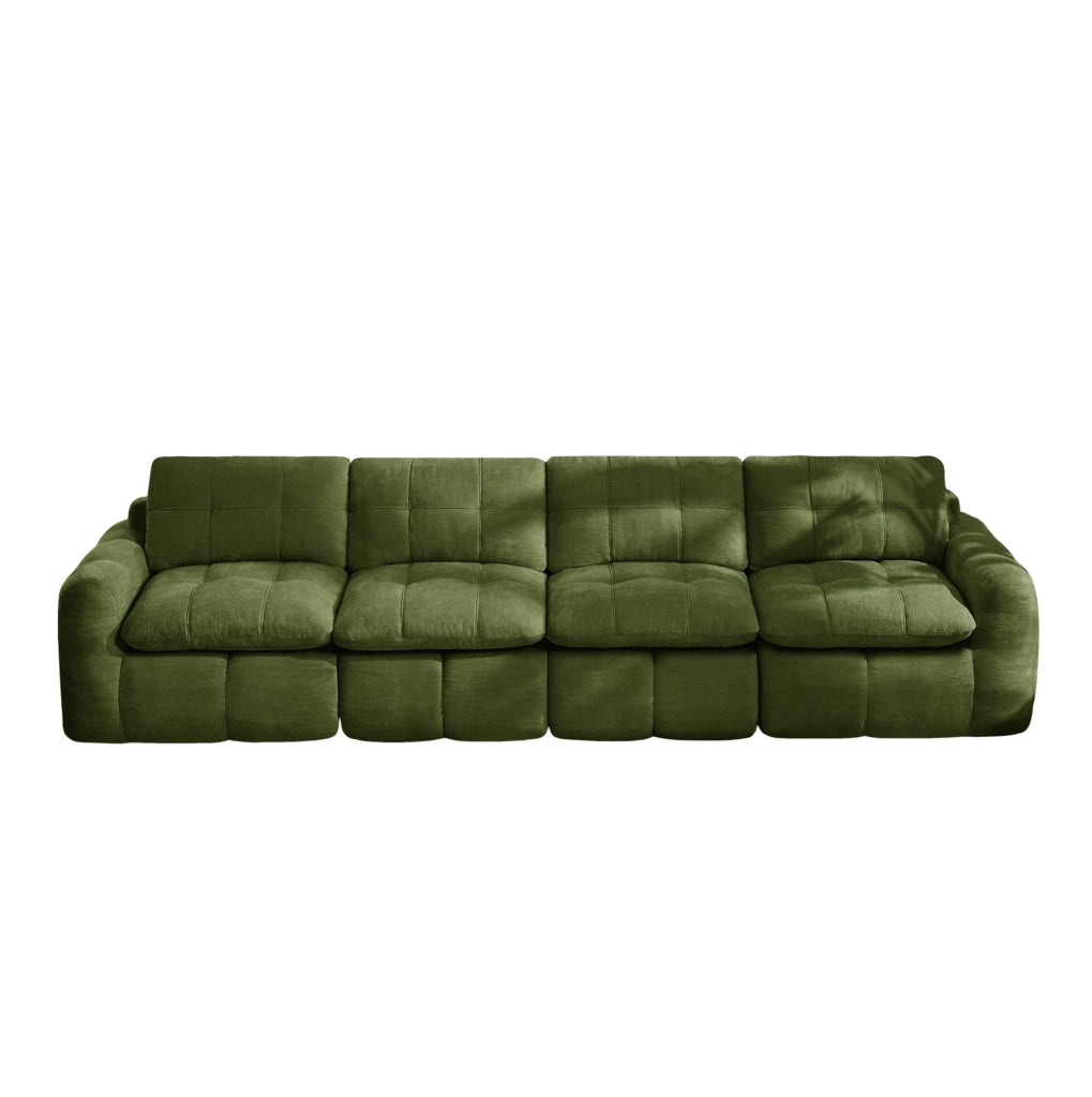 Divano modulare 4 posti 334×97×68 cm in ciniglia verde senza telaio