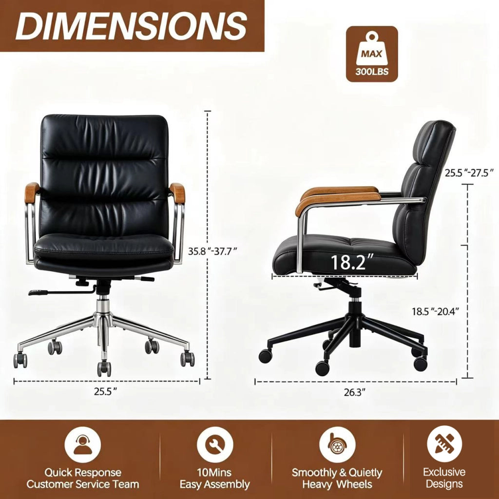 Sedia da ufficio ergonomica in pelle nera regolabile