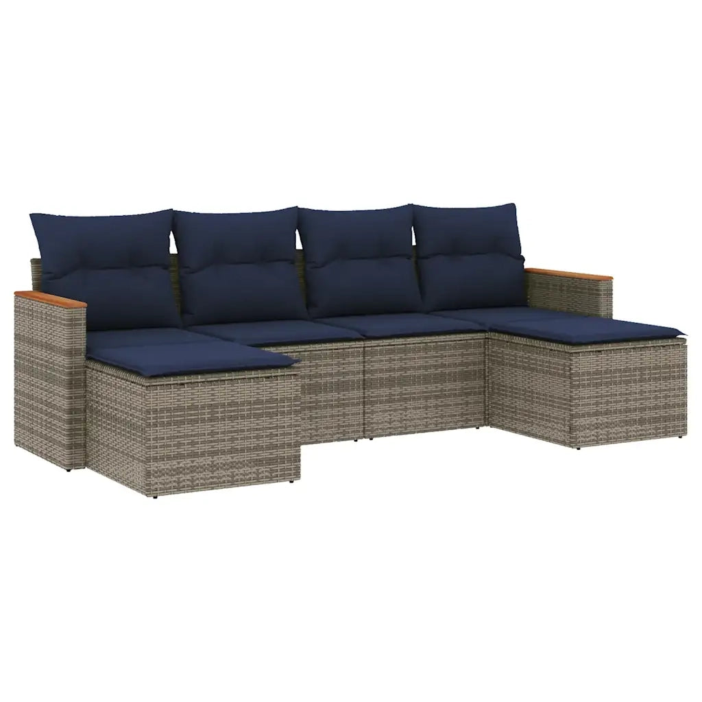 Set Divani da Giardino 6 pz con Cuscini Grigio in Polyrattan 3226222