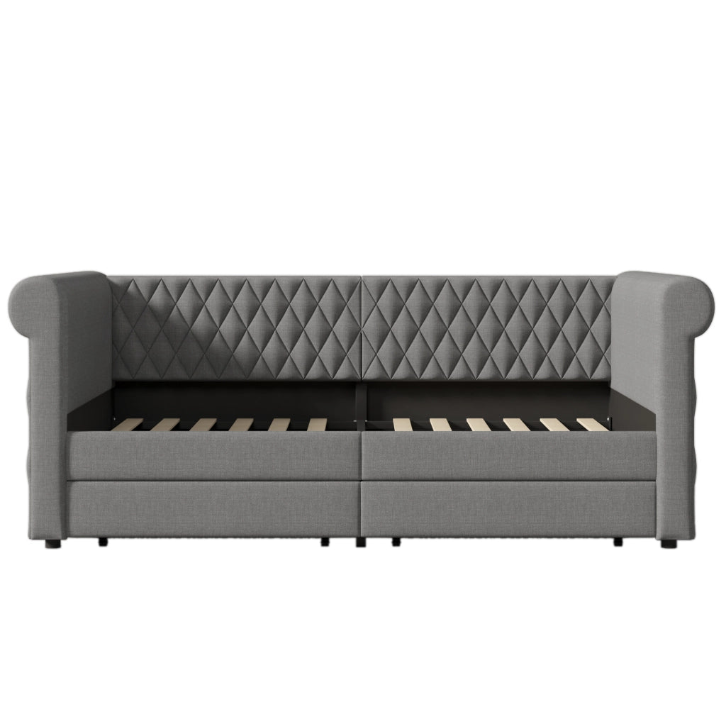 Letto singolo a divano grigio 90x200 cm con 2 cassetti