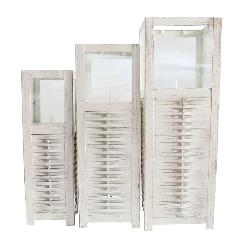 SET DI 3 LANTERNE MARIE IN ACCIAIO E VETRO A POLVERE BIANCO IN 3 DIMENSIONI OKX