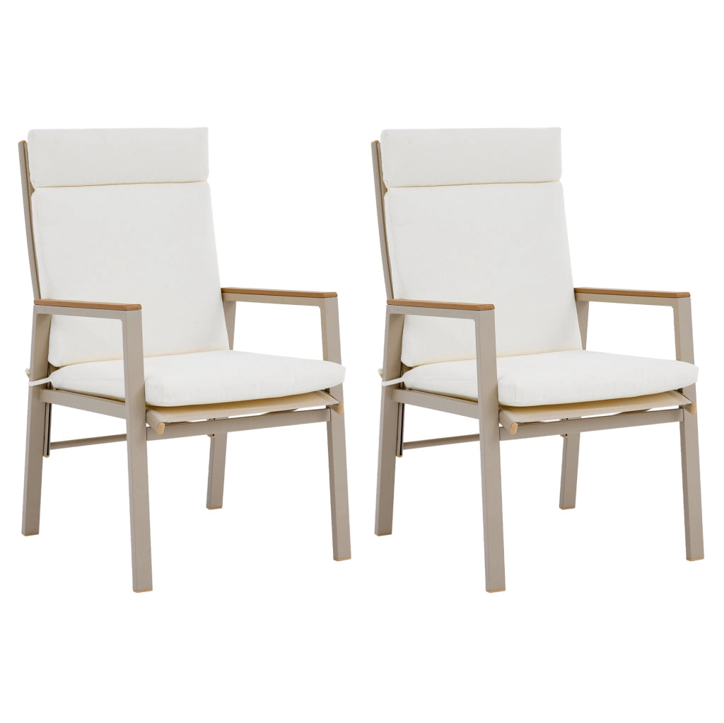 Set di 2 Sedie da Pranzo da Esterno con Braccioli in Legno Plastica e Seduta in Textilene, Struttura in Ferro Zincato, Khaki e Beige