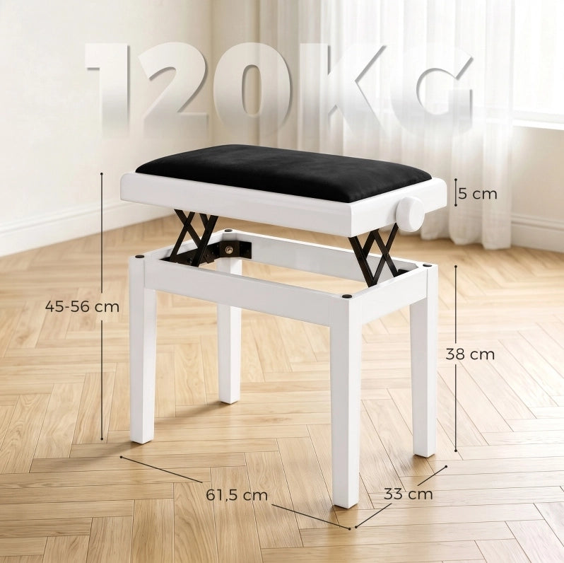 PANCA per Pianoforte Regolabile 61,5x33x45-56 cm Bianca e Nera