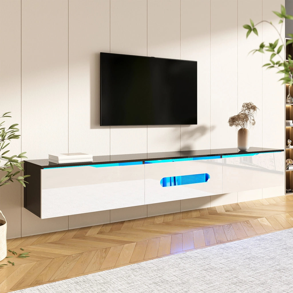 Mobile TV sospeso o da terra 180x35x30 cm con LED a 16 colori; nero e bianco