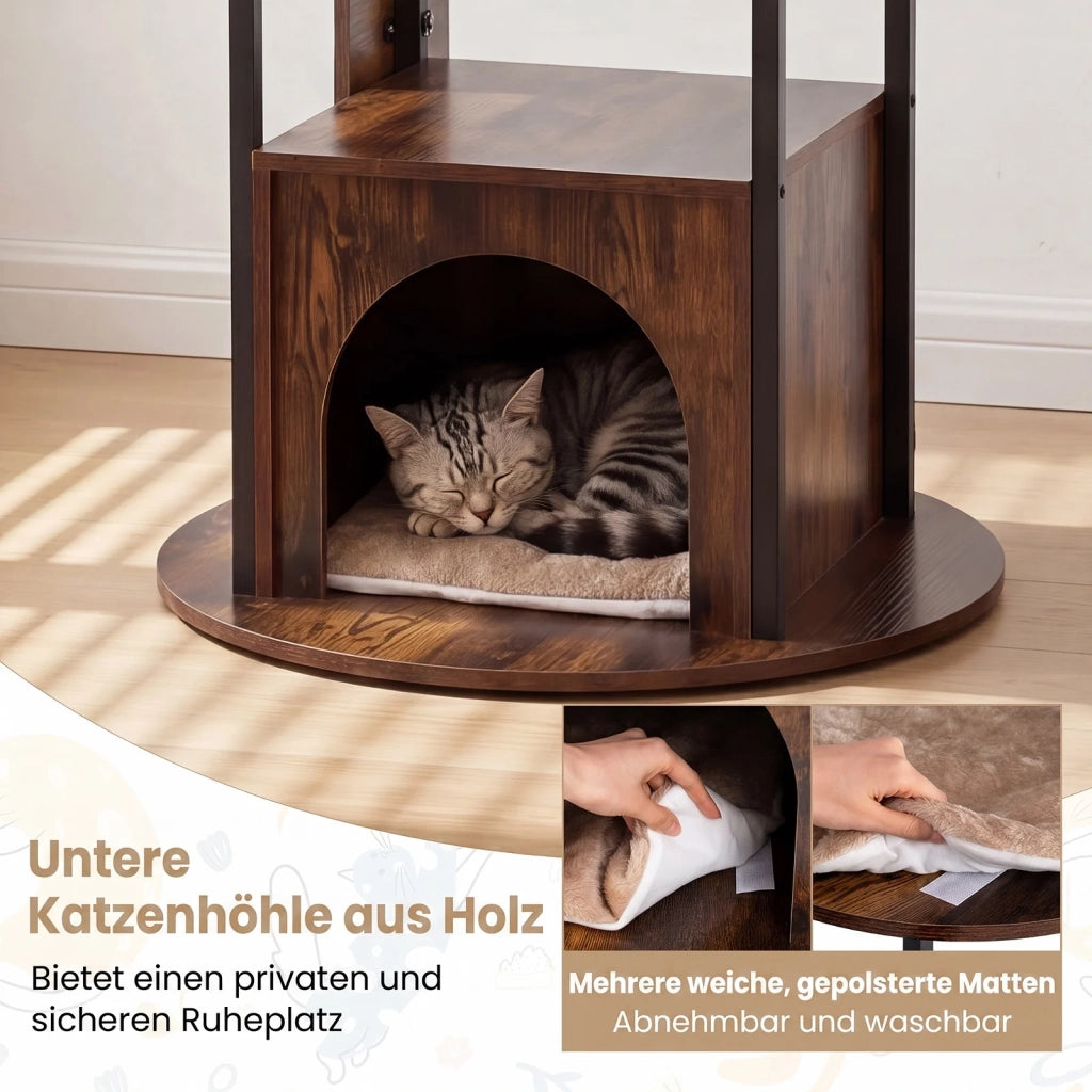 Tiragraffi Casa per Gatti 72-Inch Multi Livello, Piattaforme Superiori, Tappetini Rimovibili Lavabili, Marrone Rustico, Robusto, per Casa