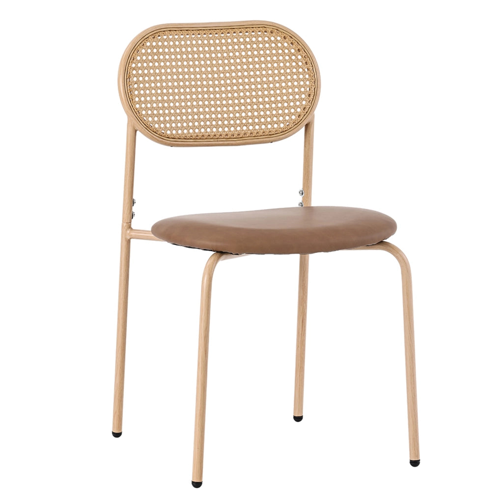 SEDIA da pranzo Set da 4 pezzi in Rattan, PU e Metallo Marrone